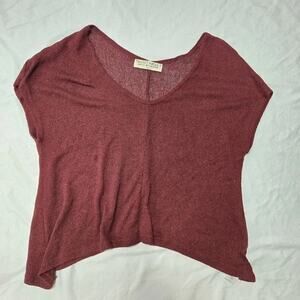 Project Social T High Low Maroon Red V-neck Lightweight Knit Short Sleeve Top